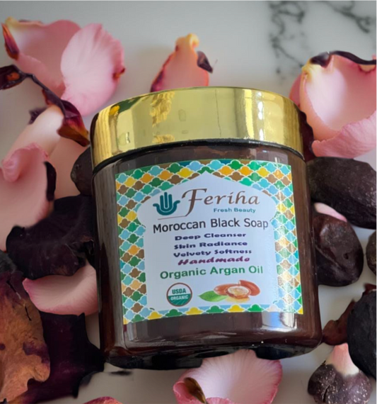 ✨ Moroccan Black Soap with Organic Argan Oil, Pre- Exfoliating Detox Cleanser