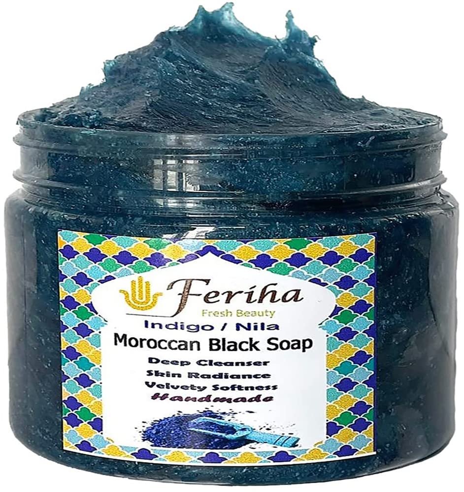 FERIHA Moroccan Black Soap, Indigo, Sahara Nila, 100% Natural, Artisan Beldi Soap