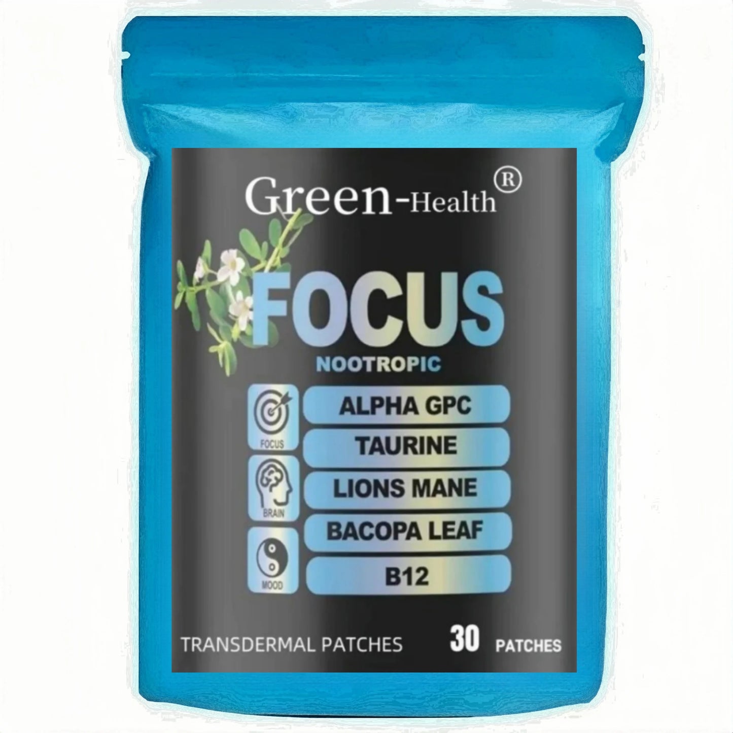 30 Patches Focus 6-in-1 Nootropic Brain Transdermal Patches with Lions
