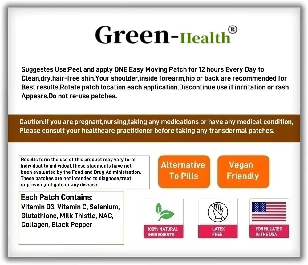 30 Anti-Aging Glutathione Transdermal Patches, Skin, liver health, cell repair