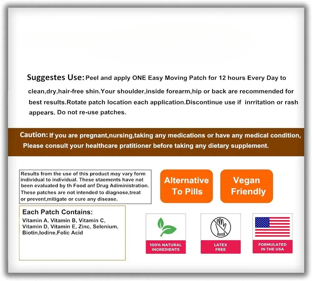 30 Patches Multivitamin Transdermal Patches Vitamins A, B, C, D, E, and more