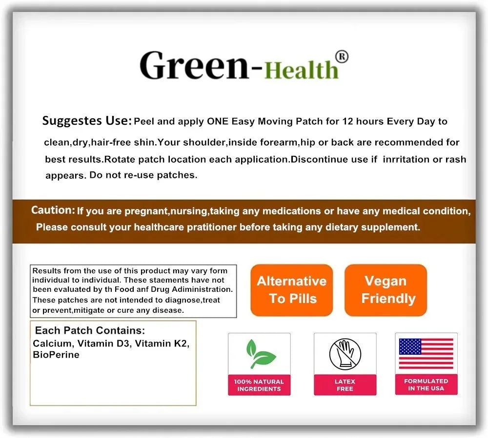 30 Patches Vitamin D3 K2 Transdermal Patches for Men and Women